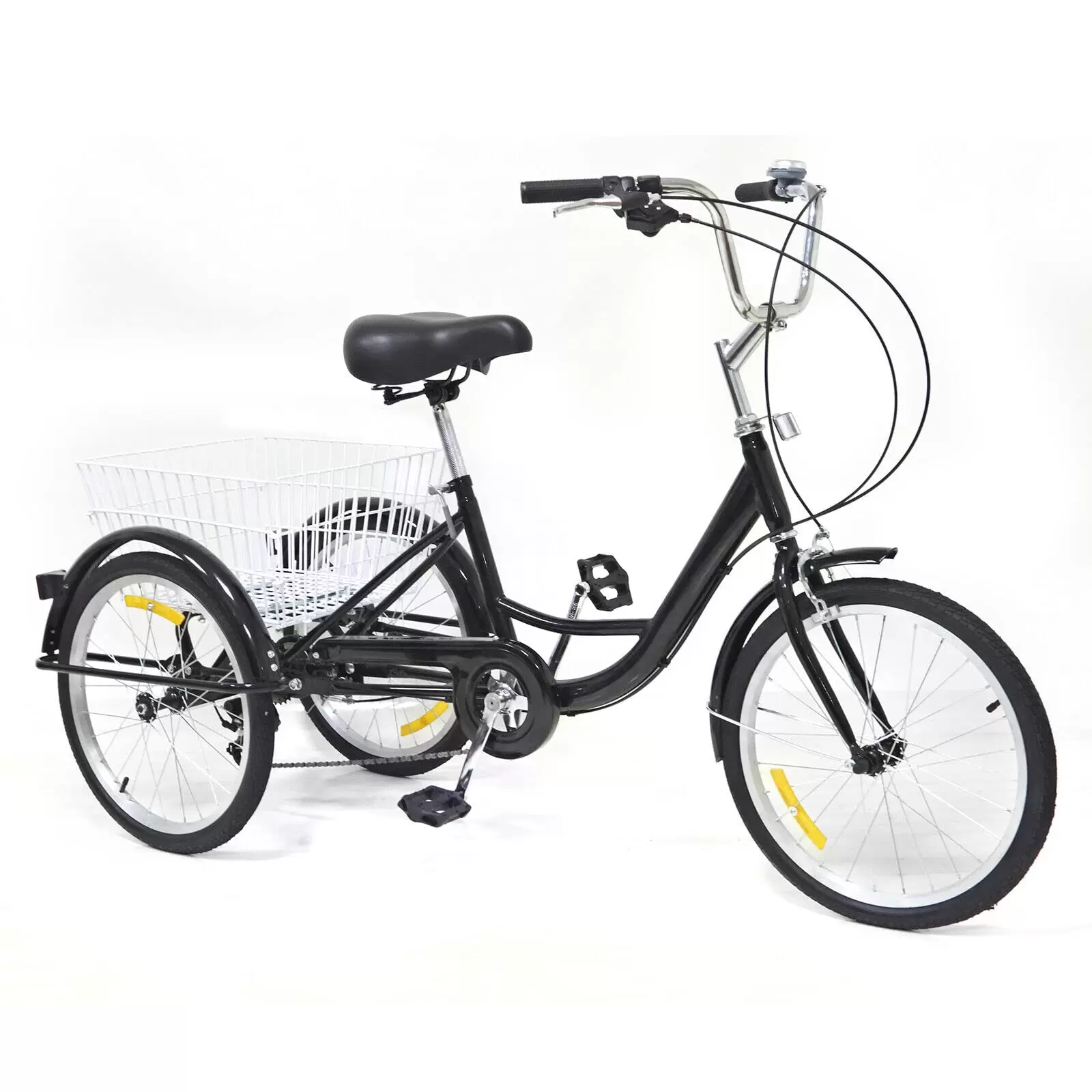 20" Adult Tricycle 8 Speed 3 Wheel Bike w/Basket Anti-skid and Wear-resistant Wheels High-quality High-carbon Steel  with Anti-skid Pedals and Handle Black