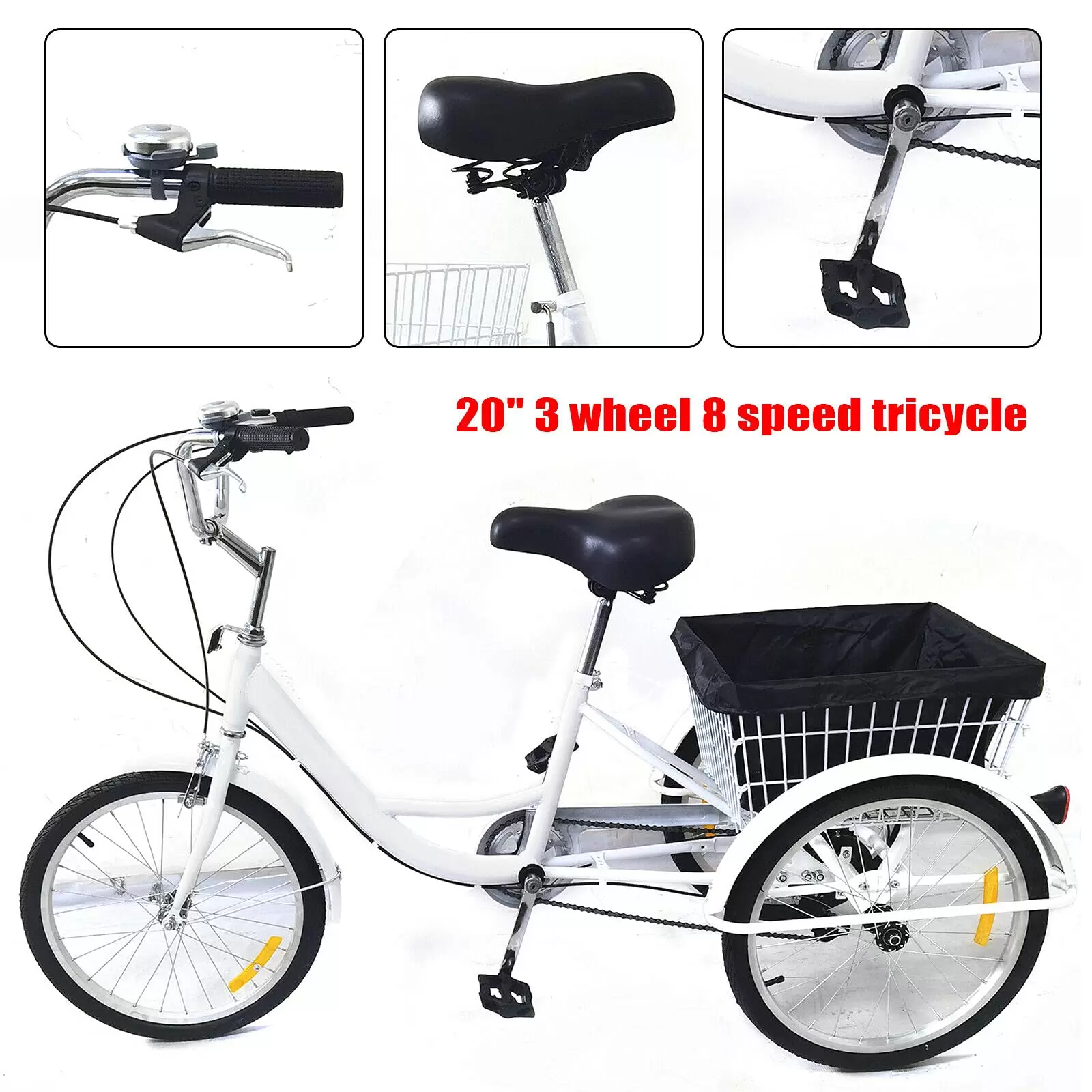 20" Adult Tricycle 8 Speed 3 Wheel Senior Bike Bicycle w/Basket 20" Adult Tricycle 8 Speed 3 Wheel Senior Bike Bicycle w/Basket