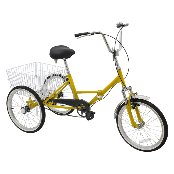 20 Inch Tricycle for Adults, 3 Wheels Singlespeed Tricycle for Elderly, with Basket, Max Load 110kg, Adjustable Height