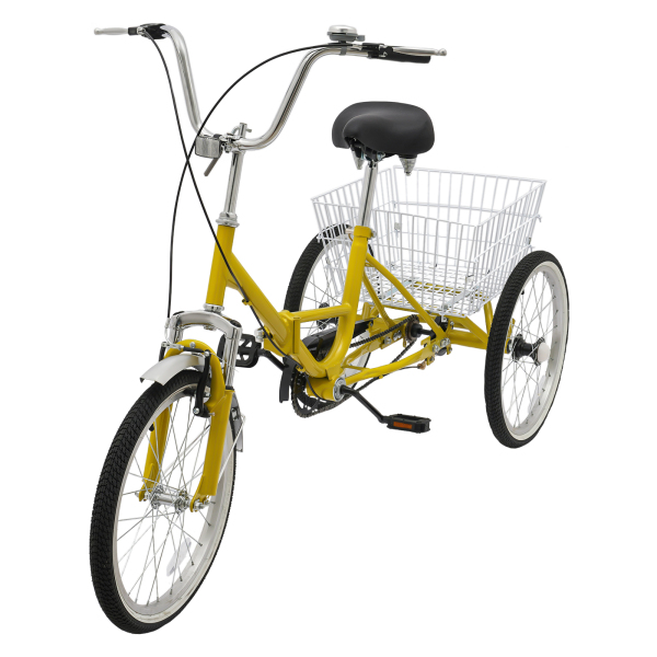 20 Inch Tricycle for Adults, 3 Wheels Singlespeed Tricycle for Elderly, with Basket, Max Load 110kg, Adjustable Height