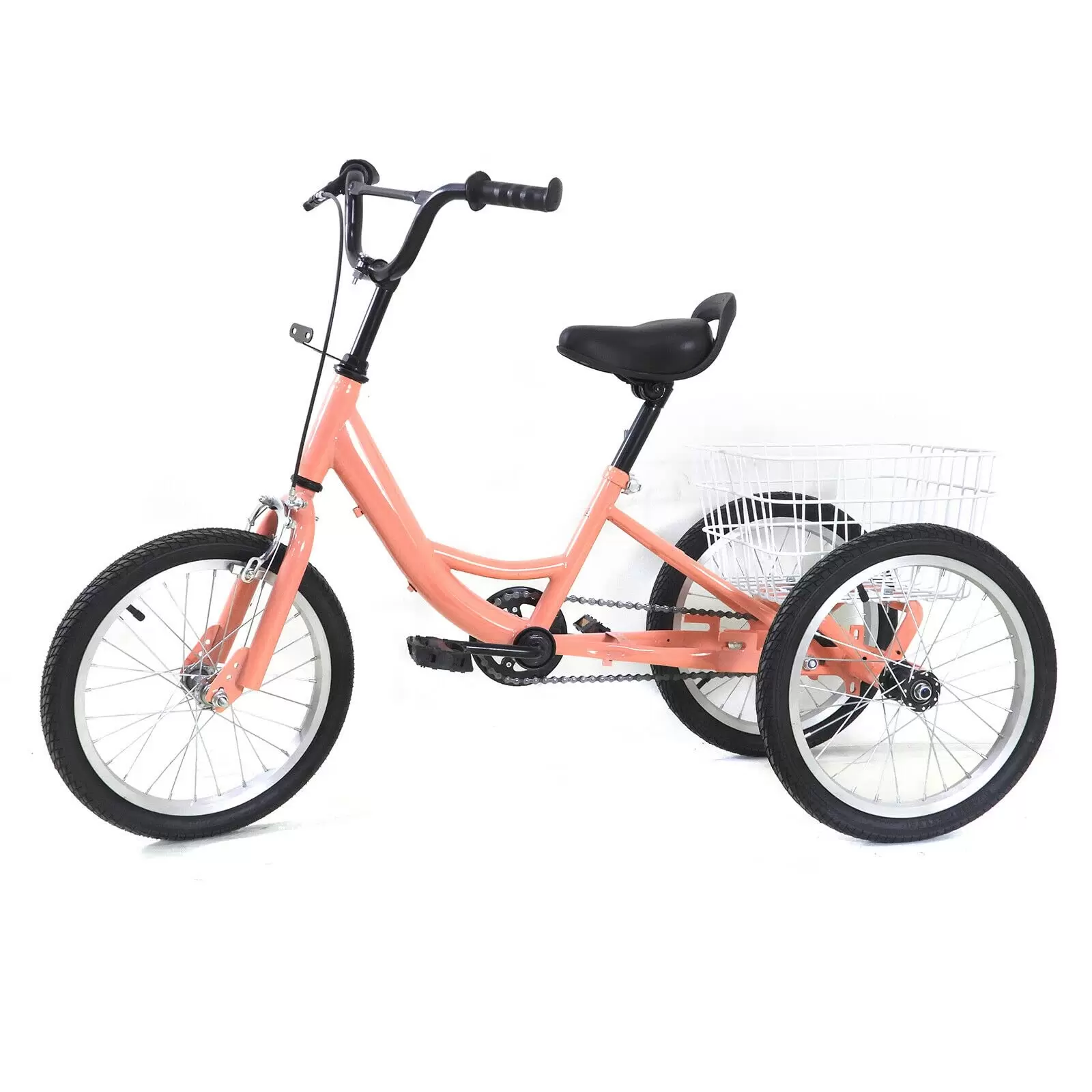 Tricycle Bike 16 Inch Single Speed 3 Wheel Bike, Children's Tricycle with Basket 7-10 Years Old (Light Orange)