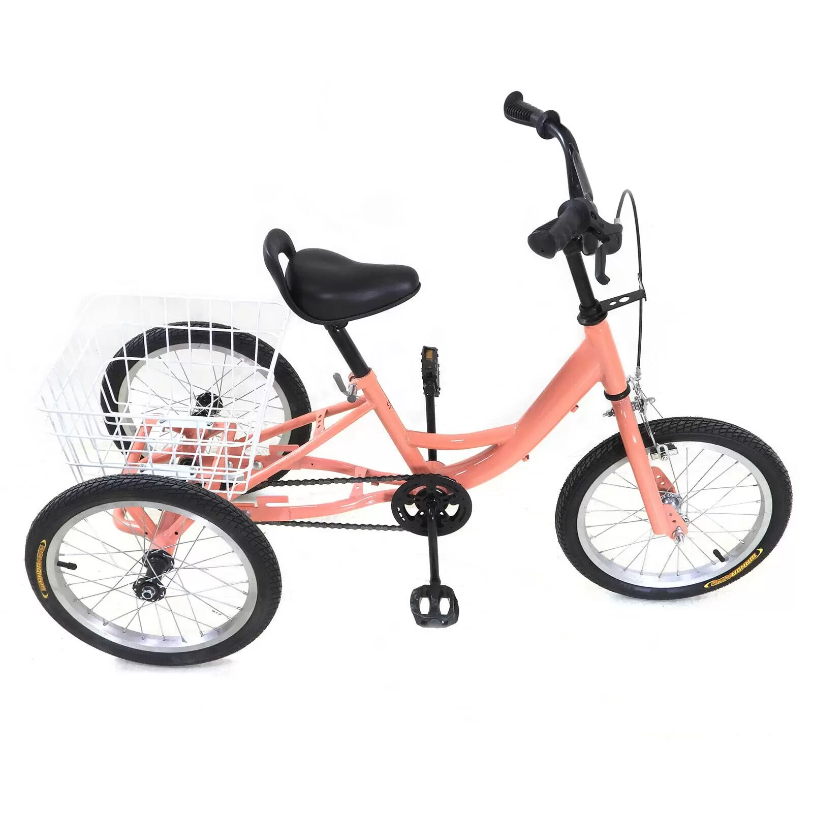 Tricycle Bike 16 Inch Single Speed 3 Wheel Bike, Children's Tricycle with Basket 7-10 Years Old (Light Orange)