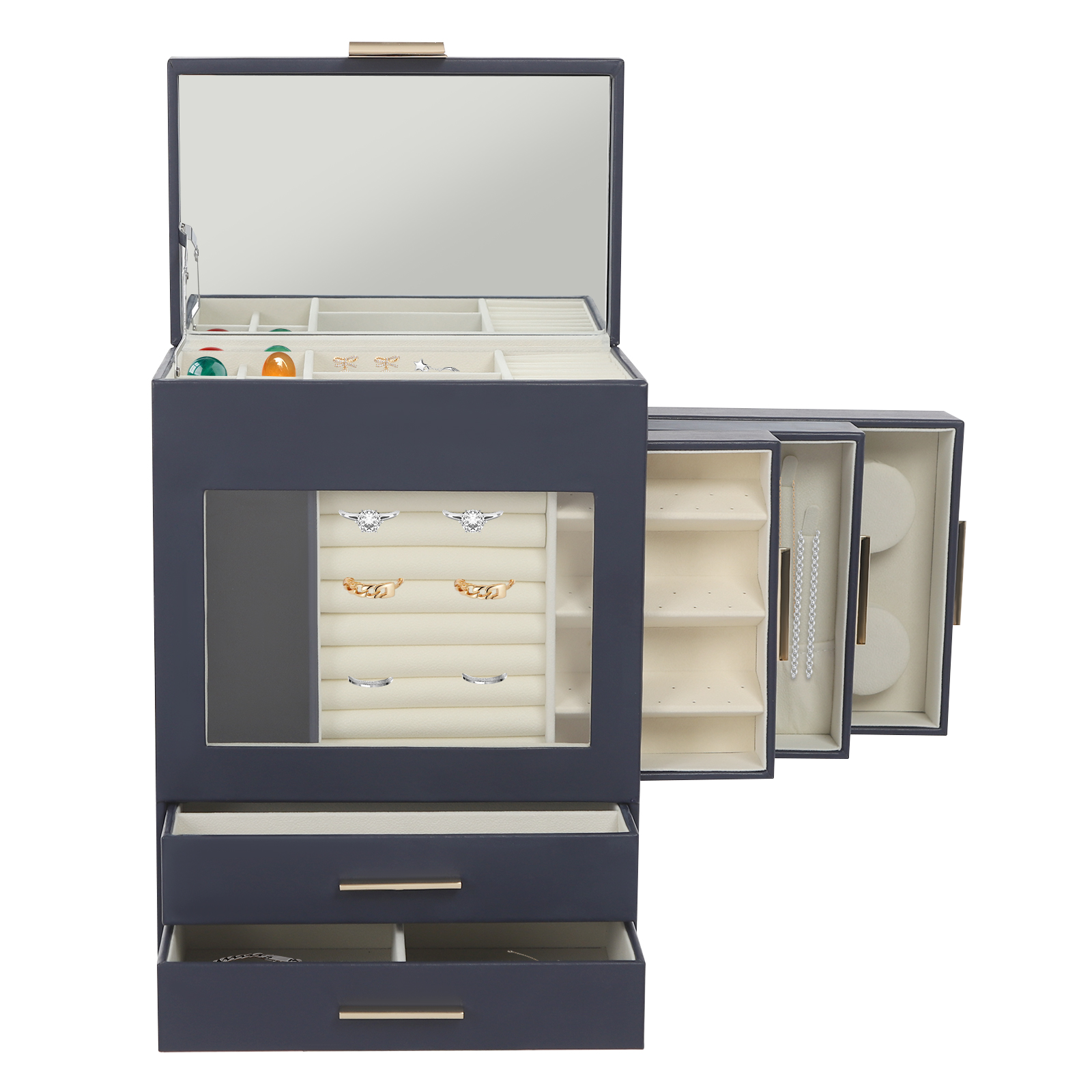 Drawer-style storage box, large capacity jewelry storage box - navy blue