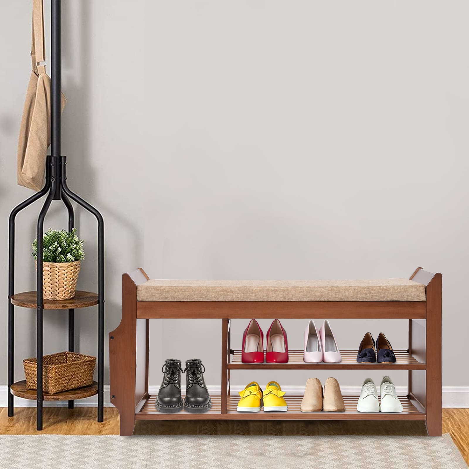 Shoe bench, shoe bench with padded seat, multifunctional shoe bench - 98.5*29.5*49.5cm, with storage compartment Shoe bench, shoe bench with padded seat, multifunctional shoe bench - 98.5*29.5*49.5cm, with storage compartment