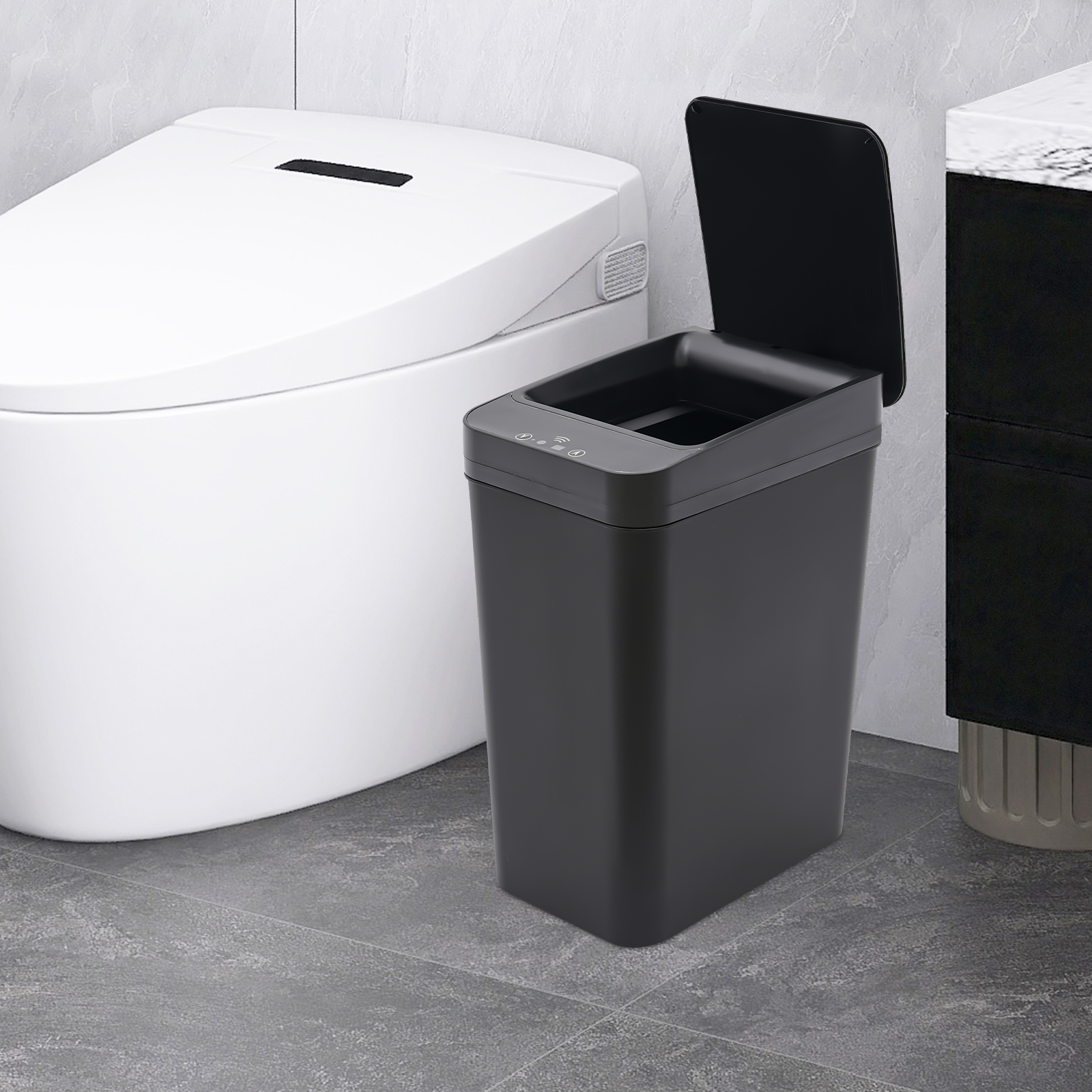 Automatic Trash Can, Smart Trash Can, Motion Sensor Trash Can used in Kitchens, Living Rooms, Study Rooms - Black