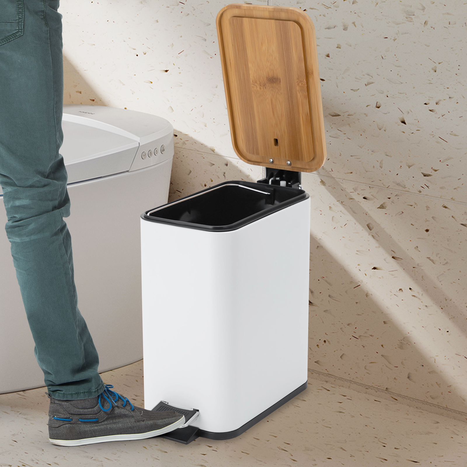 White Kitchen Trash Can with Lid, Close Lid Bathroom Trash Can, Garbage Can White Kitchen Trash Can with Lid, Close Lid Bathroom Trash Can, Garbage Can