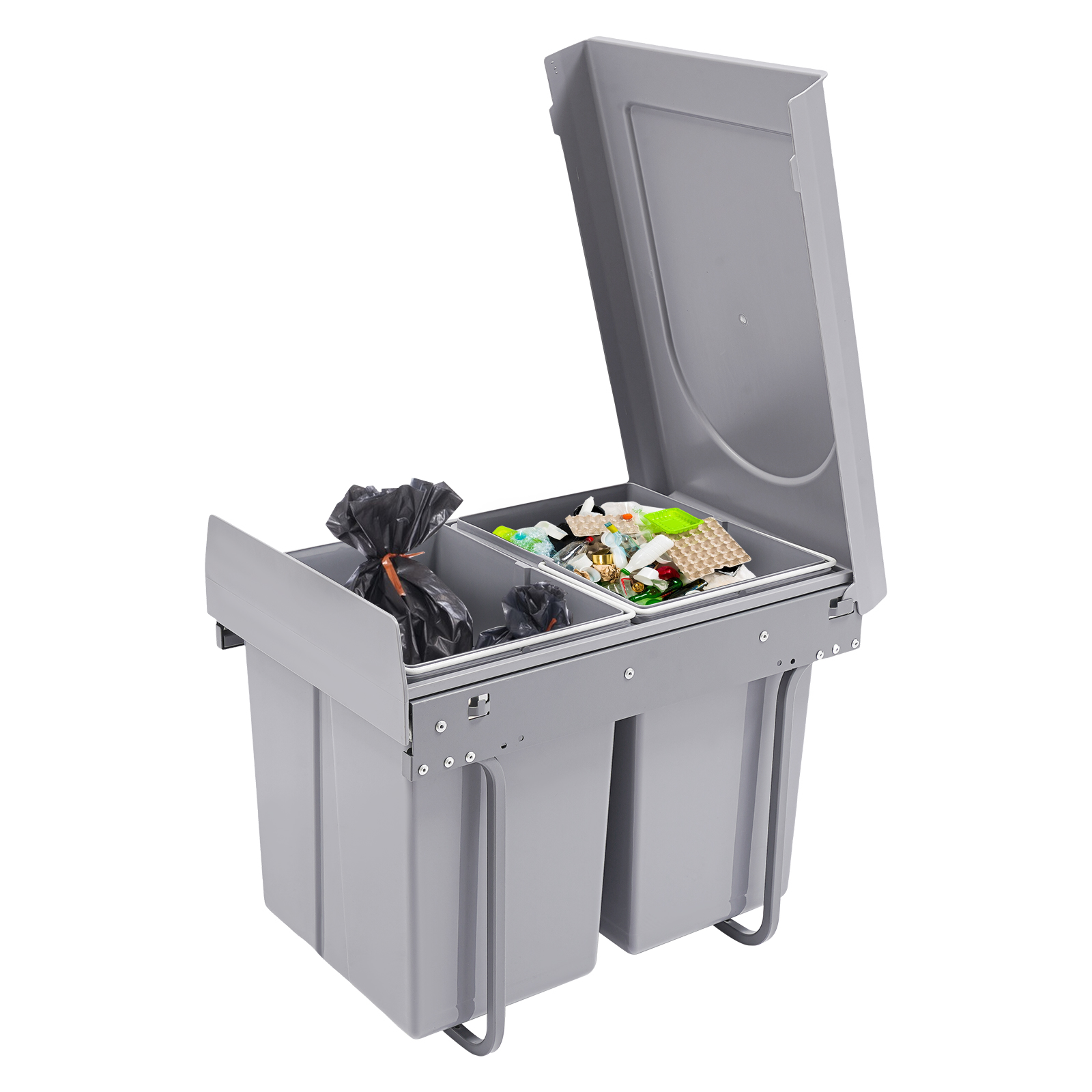 Kitchen Waste Bin, 40L Pullout Recycling Garbage Trash Can, Sliding Kitchen Recycle Waste Bin
