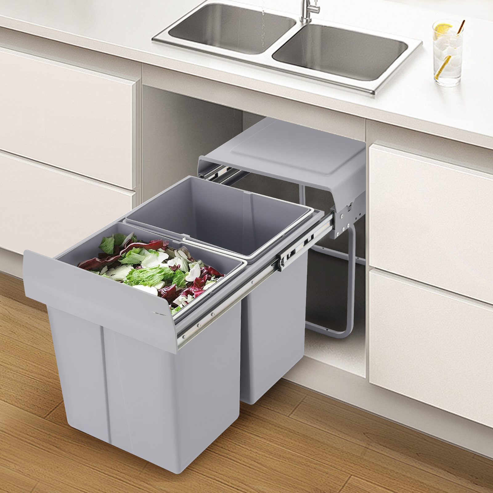 Kitchen Waste Bin, 40L Pullout Recycling Garbage Trash Can, Sliding Kitchen Recycle Waste Bin Kitchen Waste Bin, 40L Pullout Recycling Garbage Trash Can, Sliding Kitchen Recycle Waste Bin