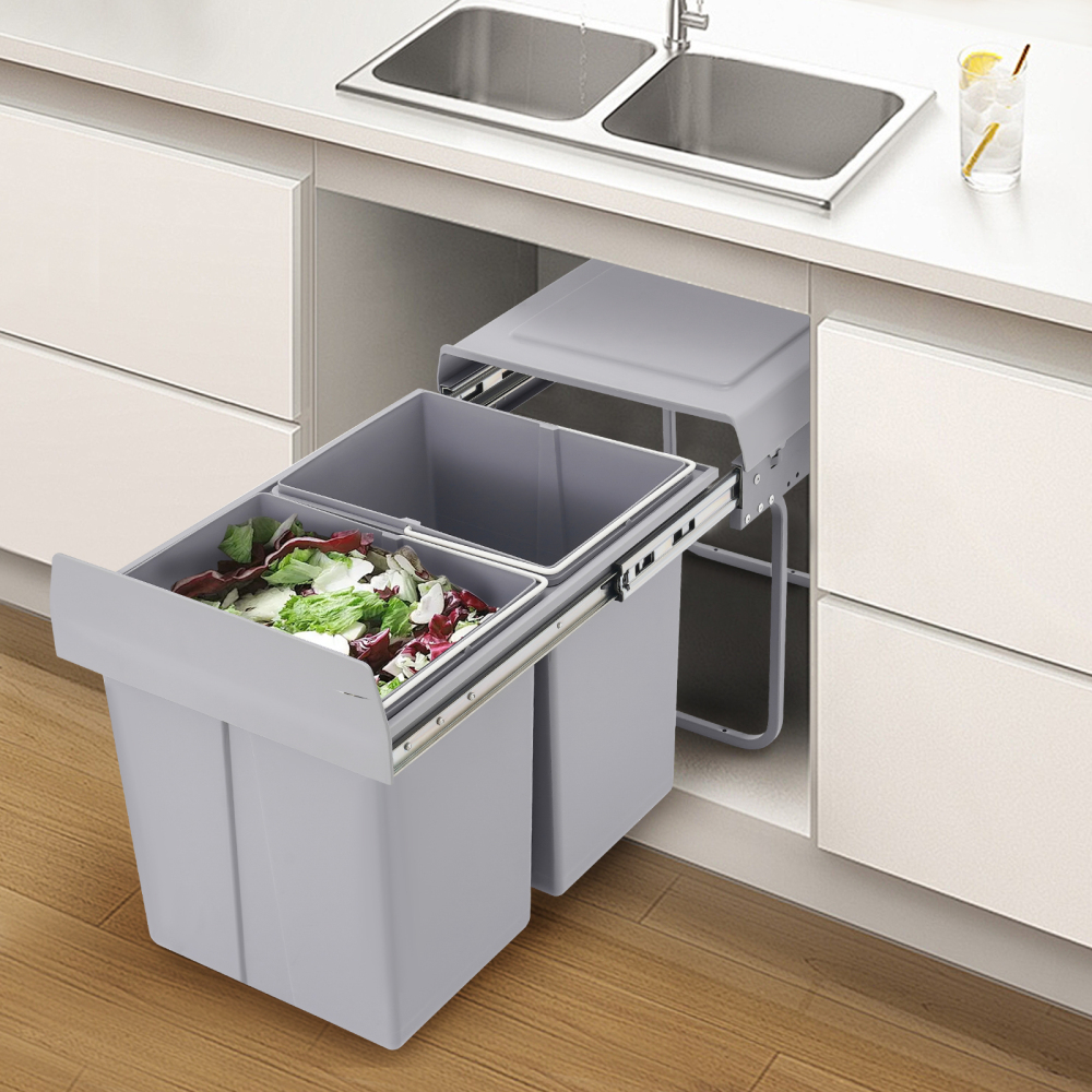 Kitchen Waste Bin, 40L Pullout Recycling Garbage Trash Can, Sliding Kitchen Recycle Waste Bin