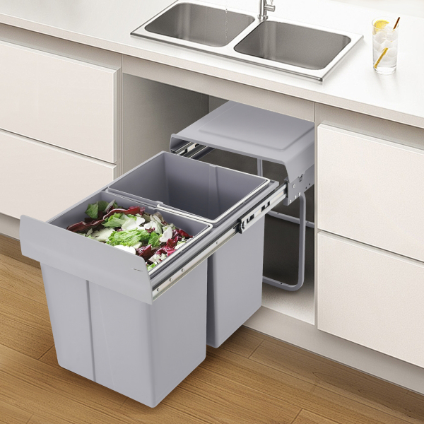 Kitchen Waste Bin, 40L Pullout Recycling Garbage Trash Can, Sliding Kitchen Recycle Waste Bin