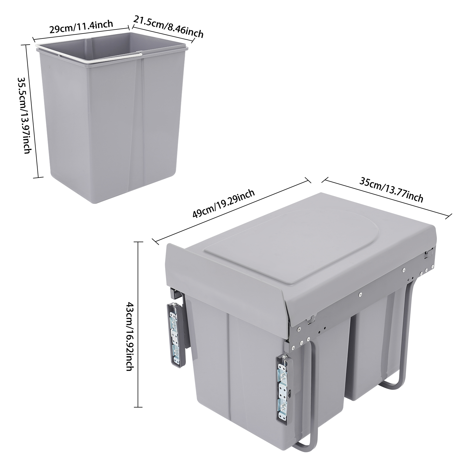 Kitchen Waste Bin, 40L Pullout Recycling Garbage Trash Can, Sliding Kitchen Recycle Waste Bin - 400 Cabinet Double Barrel