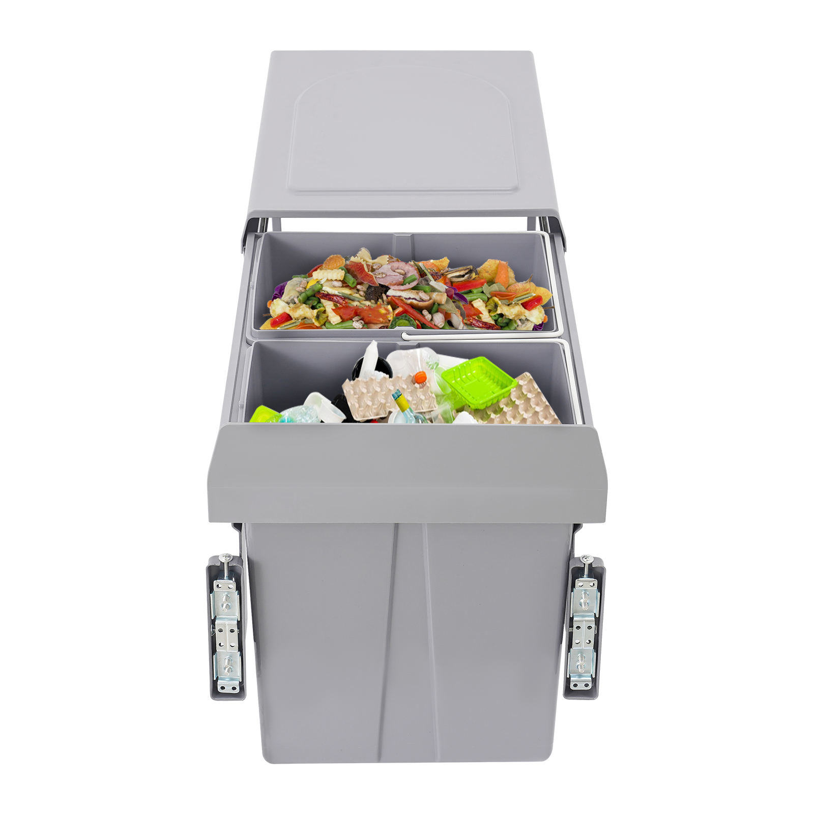 Kitchen Waste Bin, 40L Pullout Recycling Garbage Trash Can, Sliding Kitchen Recycle Waste Bin - 400 Cabinet Double Barrel