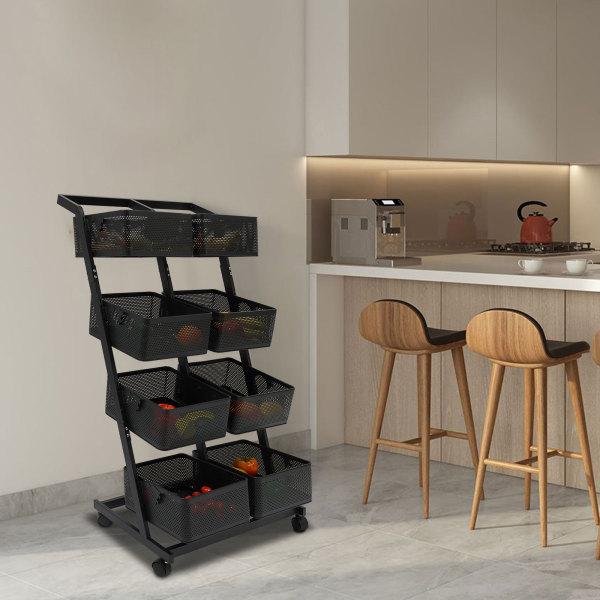 Four-deck Truck Wheeled Truck Utility Truck 4-tier Rolling Cart 60*40.5*110cm Used As A Tool Cart Service Cart Or Organizing Shelf In Offices Black