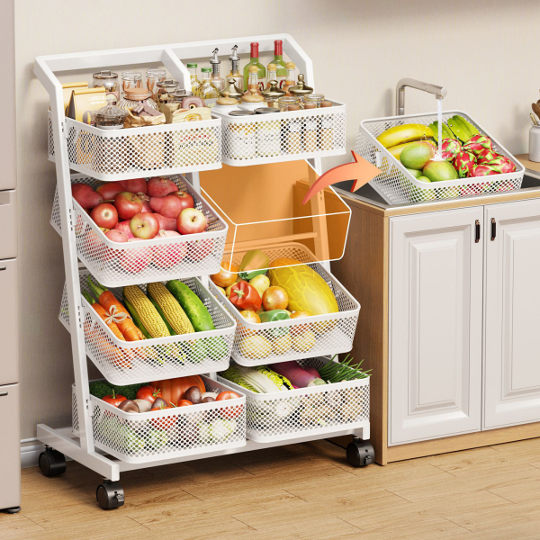 Four-deck Truck Wheeled Truck Utility Truck 4-tier Rolling Cart 60*40.5*110cm Used As A Tool Cart Service Cart Or Organizing Shelf In Offices White