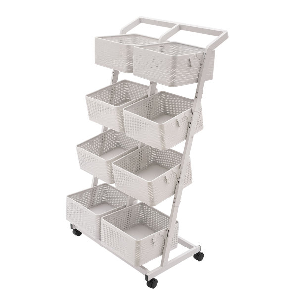 Four-deck Truck Wheeled Truck Utility Truck 4-tier Rolling Cart 60*40.5*110cm Used As A Tool Cart Service Cart Or Organizing Shelf In Offices White
