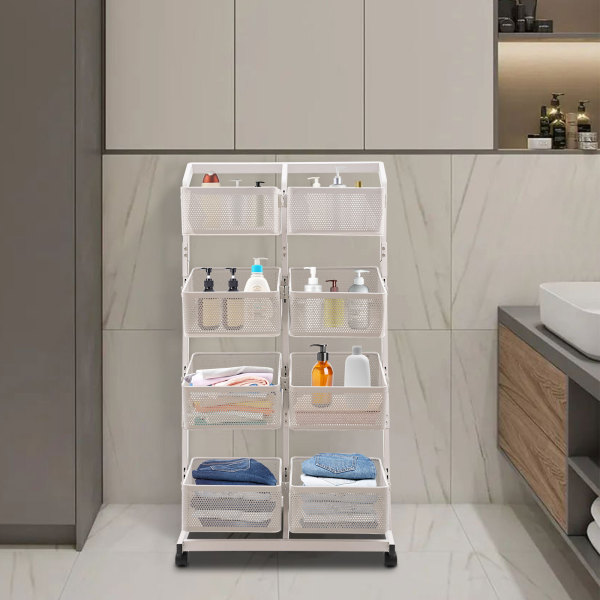 Four-deck Truck Wheeled Truck Utility Truck 4-tier Rolling Cart 60*40.5*110cm Used As A Tool Cart Service Cart Or Organizing Shelf In Offices White