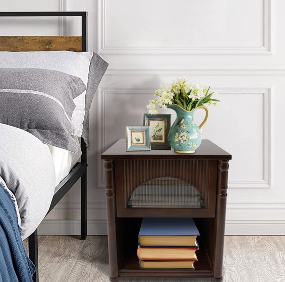 Cabinet, two-layer bedside cabinet, 46*40*55cm, walnut color