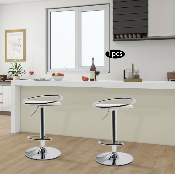 360° rotating lift bar chair, bar chair - white - silver feet, maximum load-bearing capacity 150kg 360° rotating lift bar chair, bar chair - white - silver feet, maximum load-bearing capacity 150kg