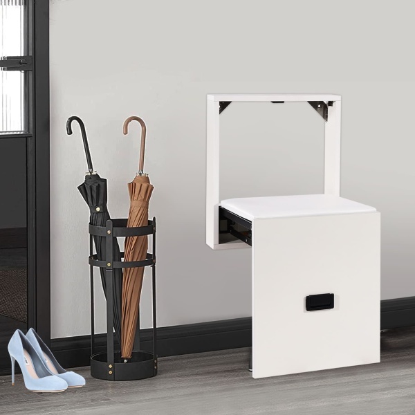 Foldable Wall Stool, Shoe Changing Stool, Ultra Thin Folding Chair - White Foldable Wall Stool, Shoe Changing Stool, Ultra Thin Folding Chair - White