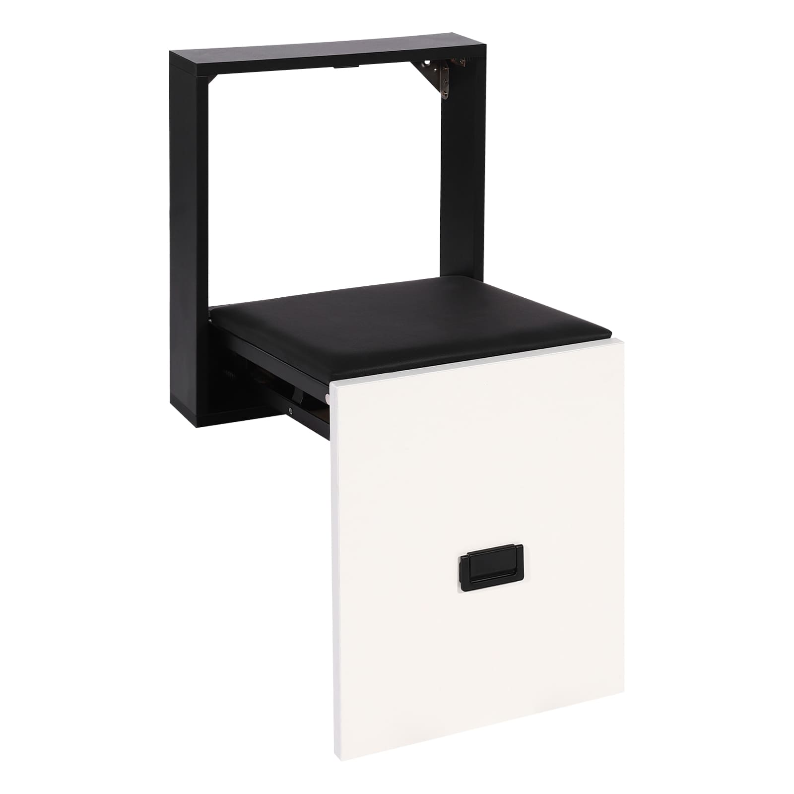 Foldable Wall Stool, Shoe Changing Stool, Ultra Thin Folding Chair - Black and White