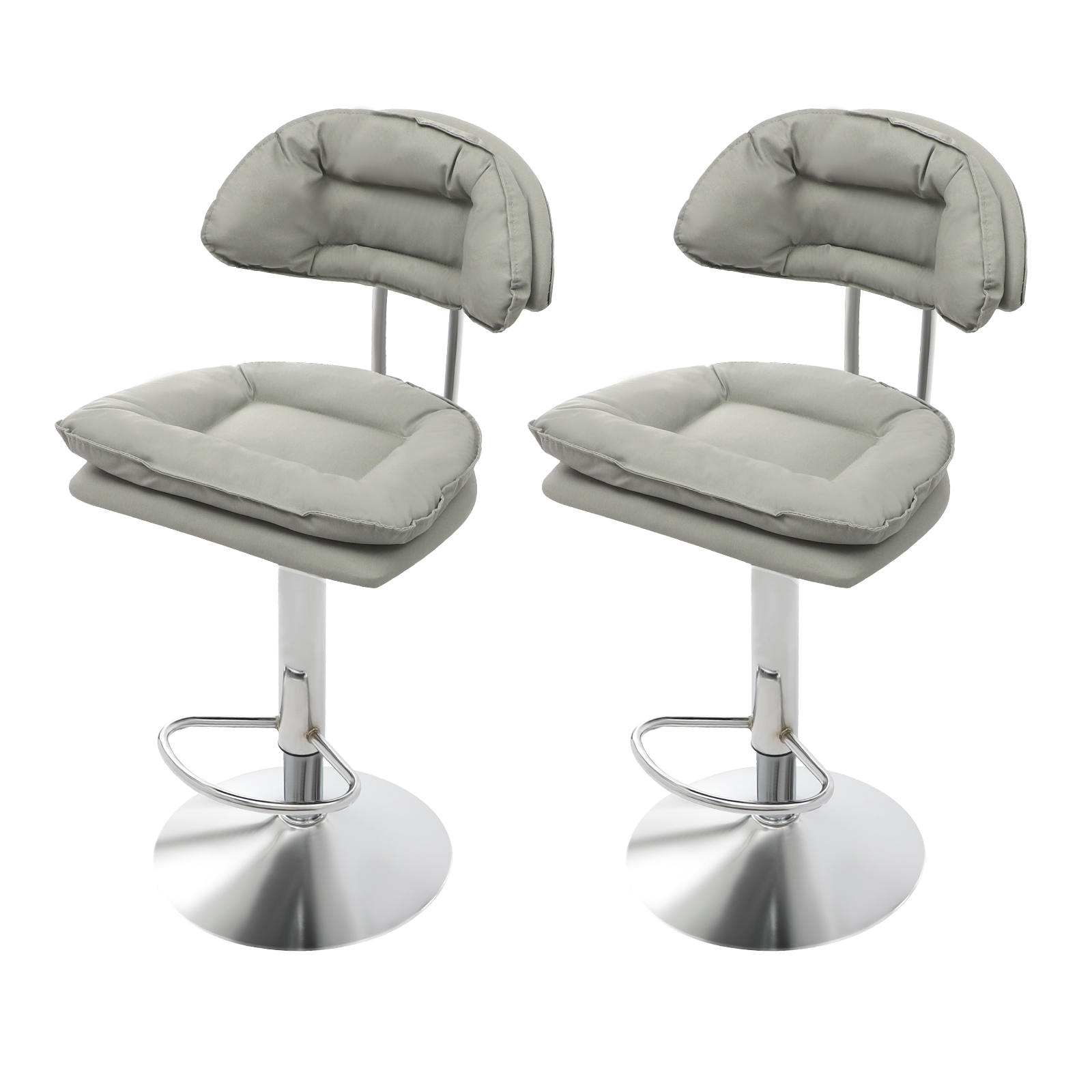 Bar stool with adjustable backrest - tall with footrest - 2pcs light gray