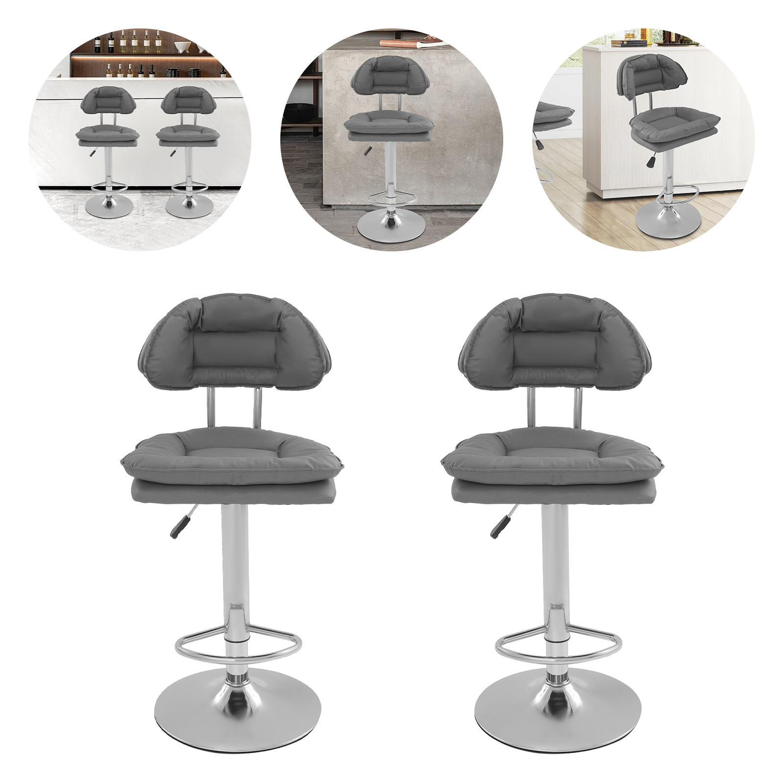 Bar stool with adjustable backrest - tall with footrest - 2pcs dark gray Bar stool with adjustable backrest - tall with footrest - 2pcs dark gray