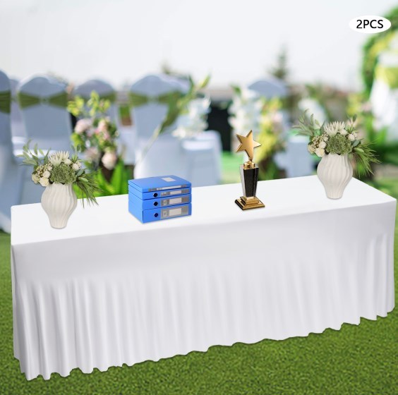 2 Pieces Rectangular Tablecloth Ruffle Table Skirts Cover for Wedding Party Banquet Table Cloth Dining Room White