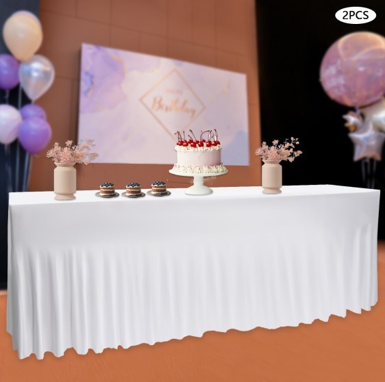 2 Pieces Rectangular Tablecloth Ruffle Table Skirts Cover for Wedding Party Banquet Table Cloth Dining Room White 2 Pieces Rectangular Tablecloth Ruffle Table Skirts Cover for Wedding Party Banquet Table Cloth Dining Room White