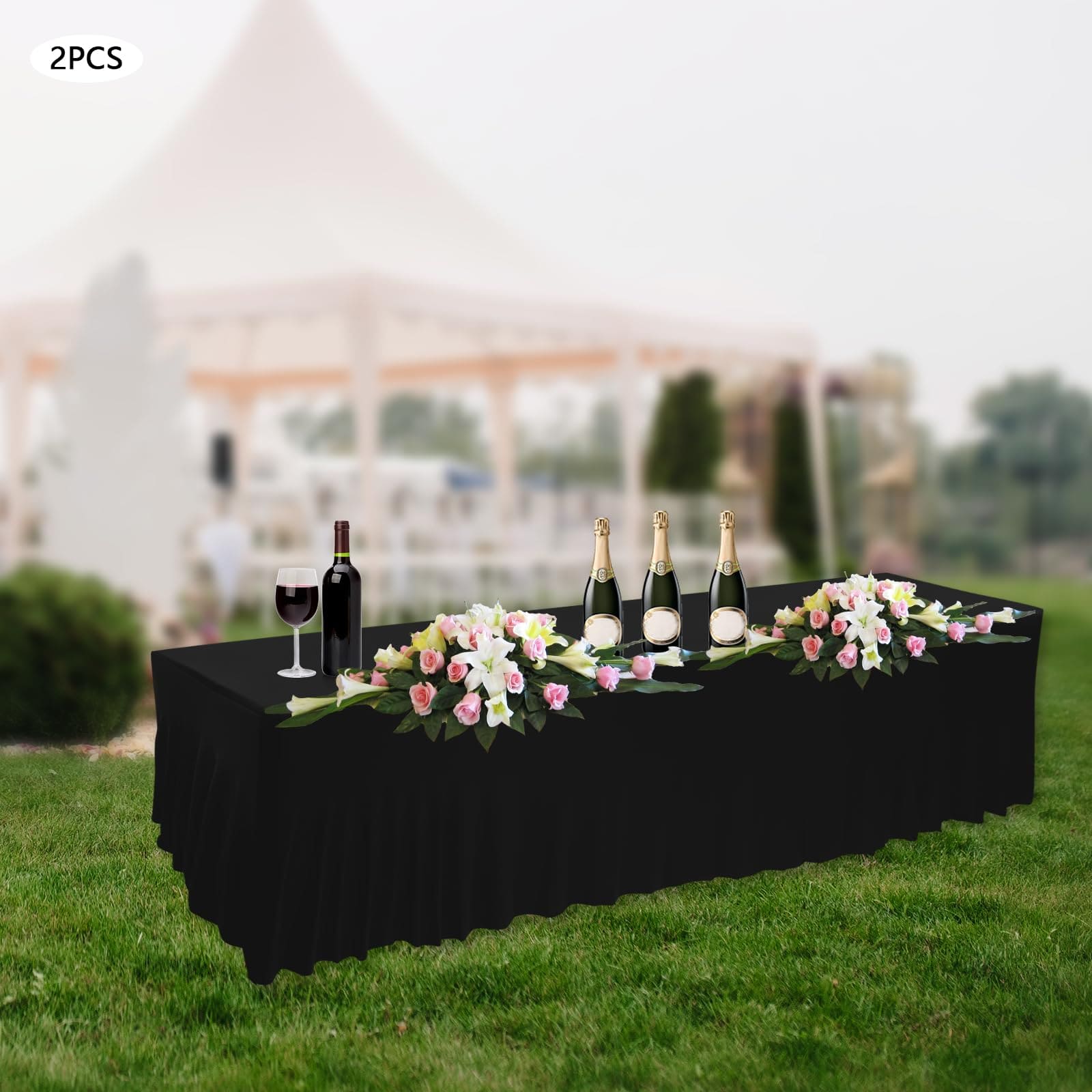 Set of 2 Rectangular Ruffle Tablecloths for Wedding Party Banquet Dining Room Anniversaries 96.06*30*30in Polyester Table Skirt Black Set of 2 Rectangular Ruffle Tablecloths for Wedding Party Banquet Dining Room Anniversaries 96.06*30*30in Polyester Table Skirt Black