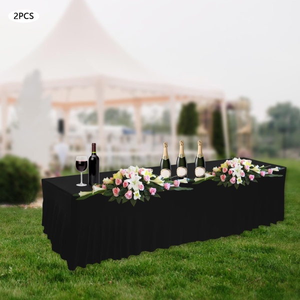 Set of 2 Rectangular Ruffle Tablecloths for Wedding Party Banquet Dining Room Anniversaries 96.06*30*30in Polyester Table Skirt Black