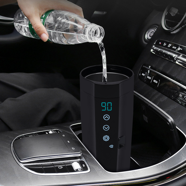 Travel kettle for car, Heated mug with anti-spill protection and stainless steel coating Travel kettle for car, Heated mug with anti-spill protection and stainless steel coating