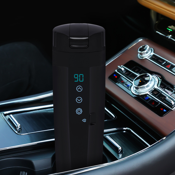 Travel kettle for car, Heated mug with anti-spill protection and stainless steel coating