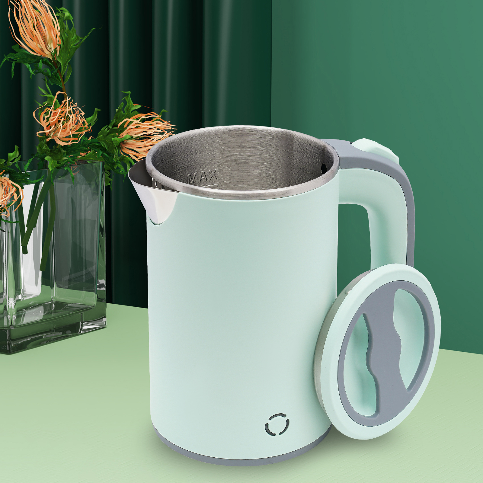 800ML Travel Kettle, Portable Kettle Mini Kettle, Stainless Steel Travel Kettle (Green)