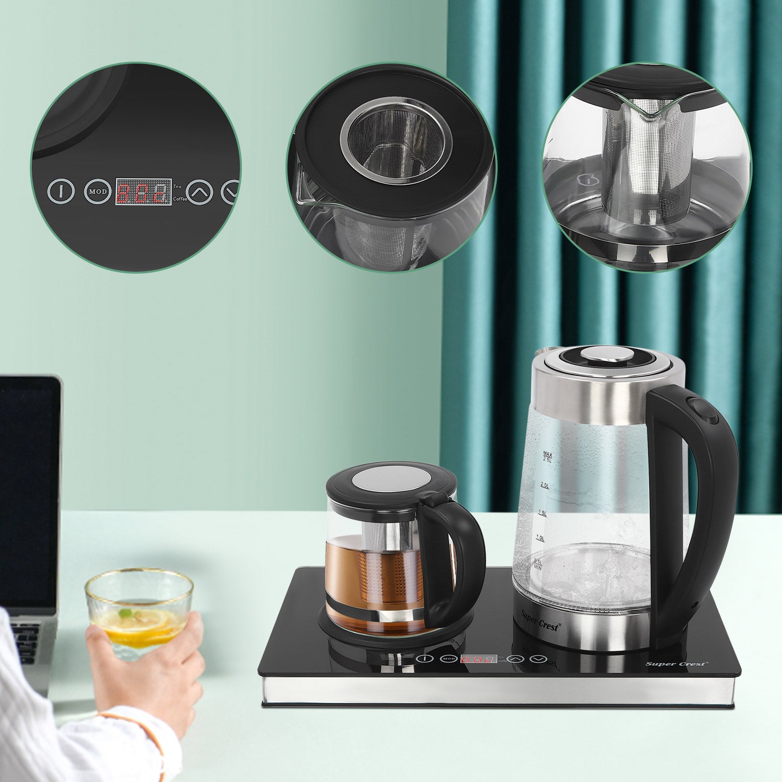 Glass Transparent Double Burner Kettle, Double Burner Electric Kettle for Offices, Hotels, Apartments Glass Transparent Double Burner Kettle, Double Burner Electric Kettle for Offices, Hotels, Apartments