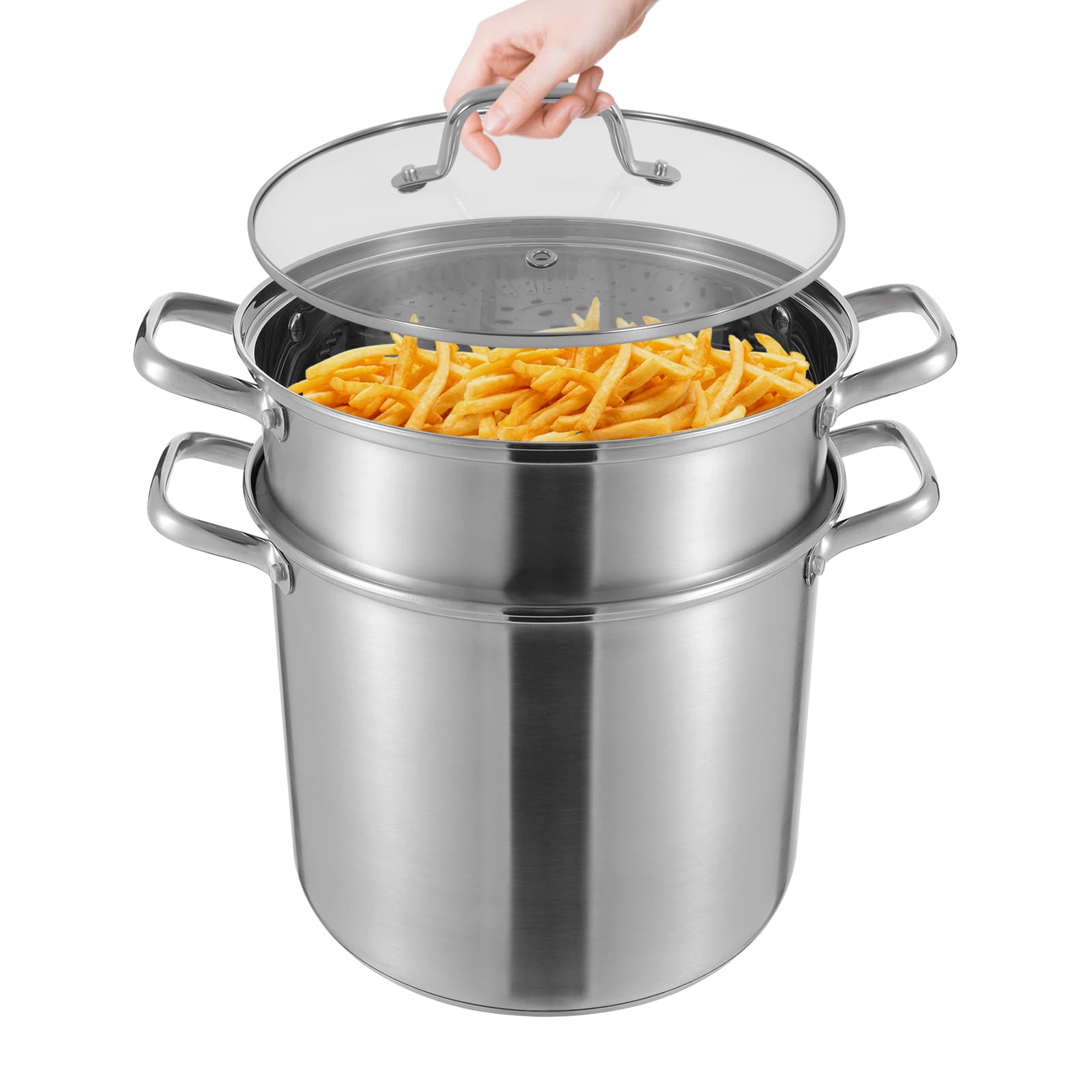 28cm kitchen cooking pot (double layer + frying basket) Kochtopf, Kochtopf aus Edelstahl, Kochtopf mit Glasdeckel 28cm kitchen cooking pot (double layer + frying basket) Kochtopf, Kochtopf aus Edelstahl, Kochtopf mit Glasdeckel