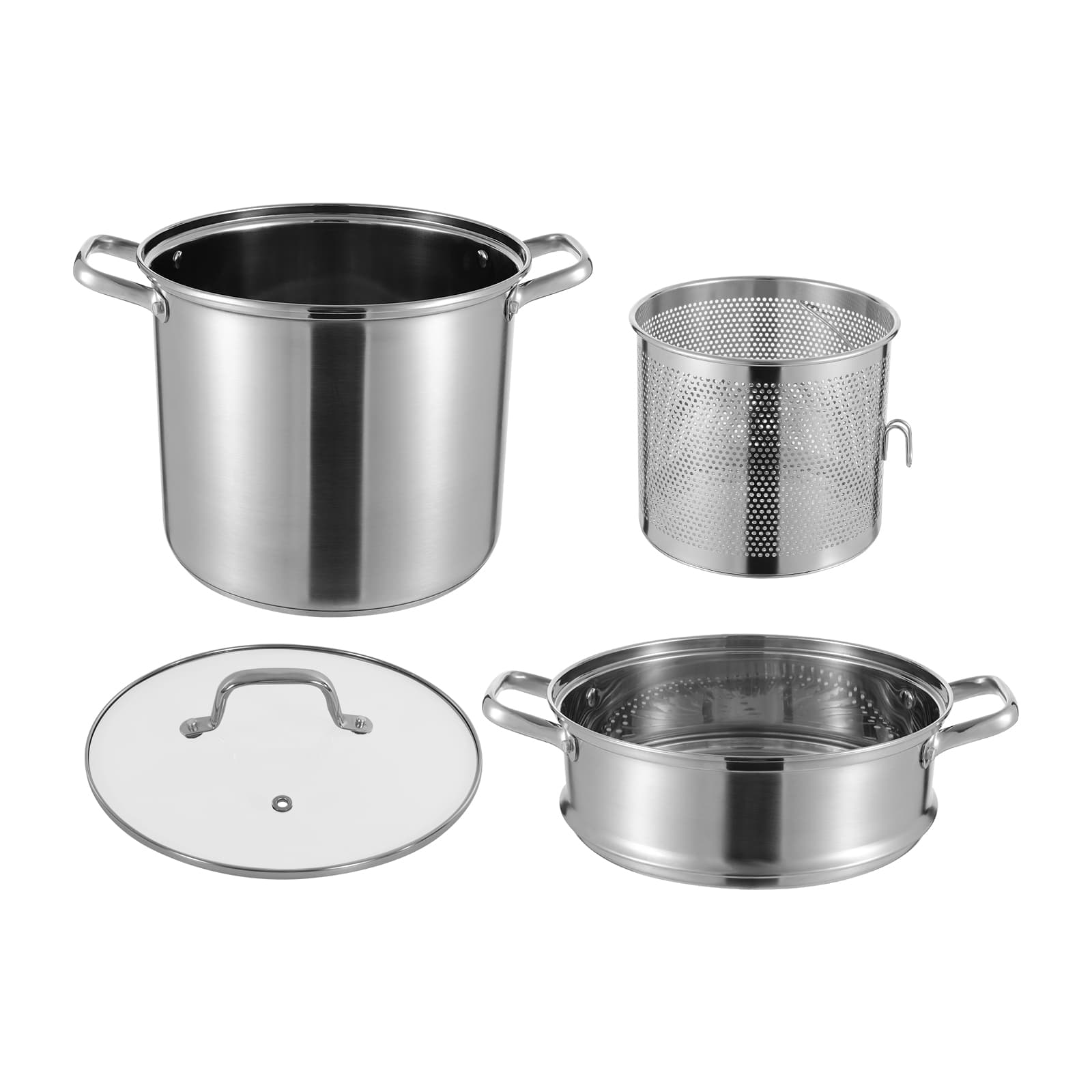 28cm kitchen cooking pot (double layer + frying basket) Kochtopf, Kochtopf aus Edelstahl, Kochtopf mit Glasdeckel