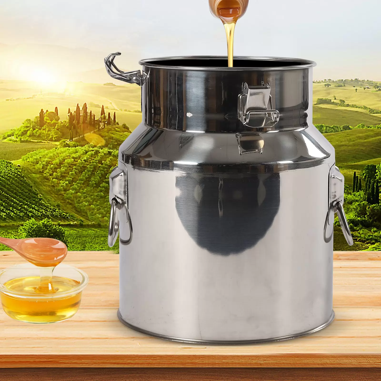 Stainless Steel Milk Can with Lid - Milk Jug with Three Clip Closures and Silicone Seal for Carrying or Storage Stainless Steel Milk Can with Lid - Milk Jug with Three Clip Closures and Silicone Seal for Carrying or Storage