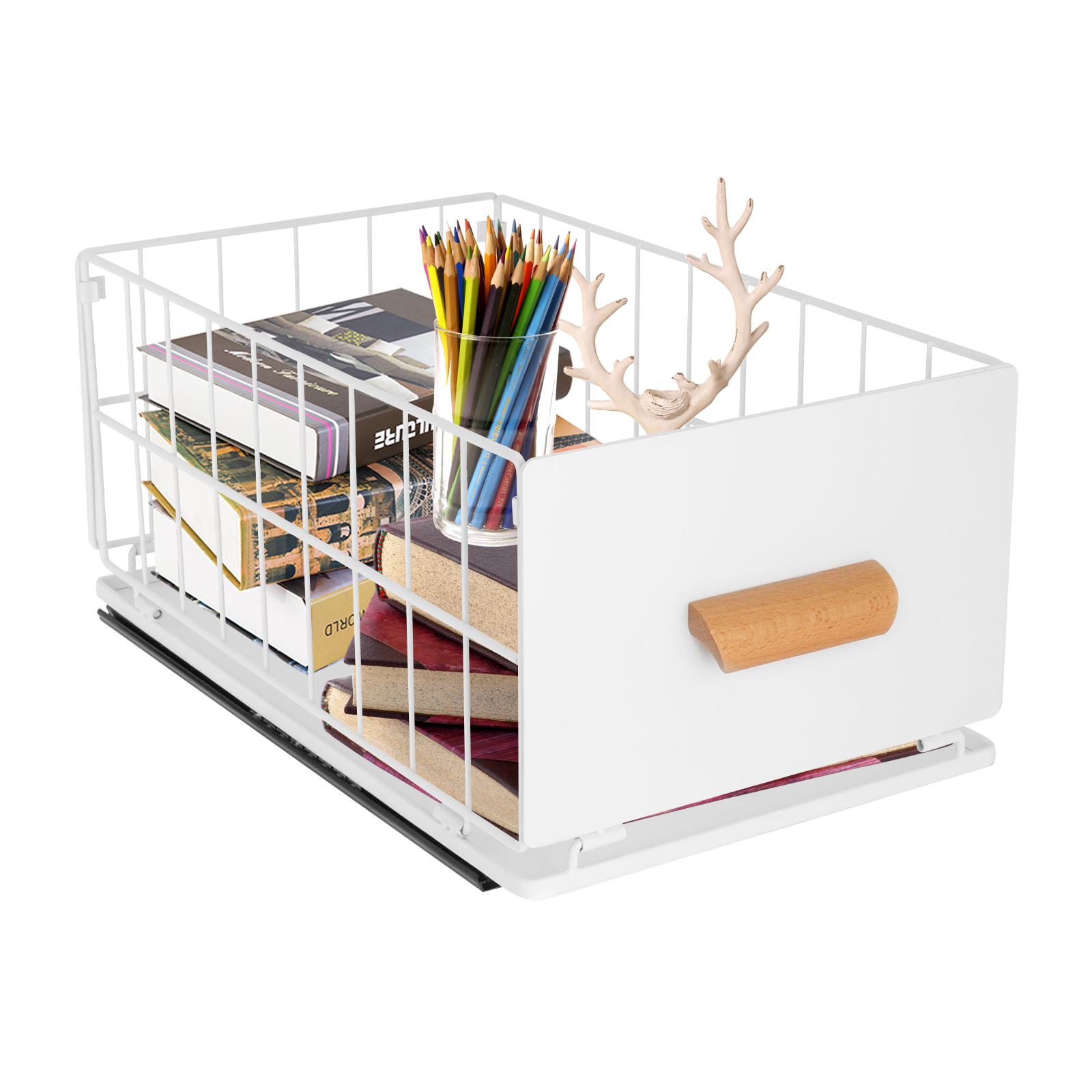 White Sliding Cabinet Basket, Pull Out Cabinet Organizer Basket, Basket Drawer for Cabinet
