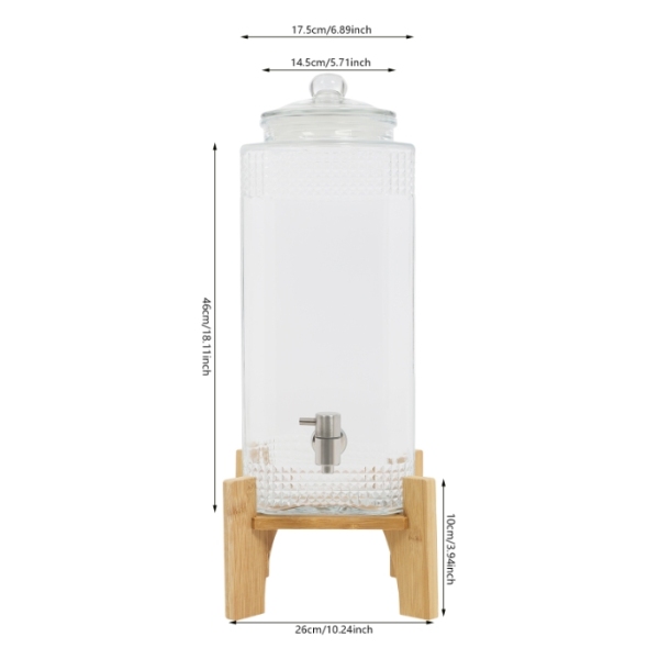 Juice drink dispenser with wooden base, 20 catties capacity, with tap and glass lid Juice drink dispenser with wooden base, 20 catties capacity, with tap and glass lid