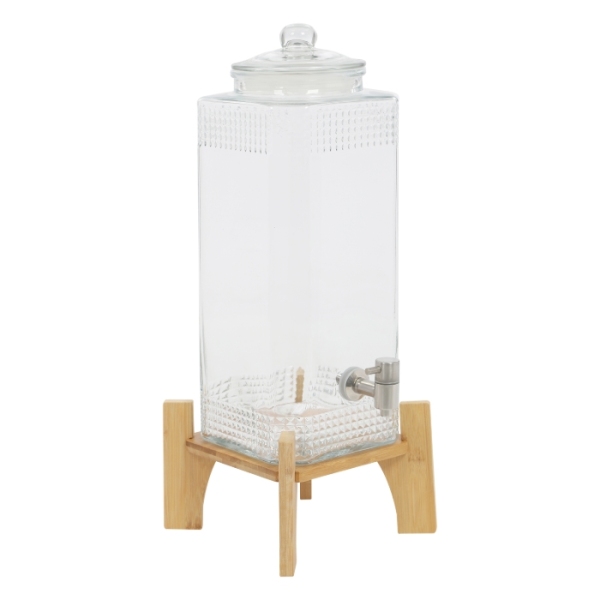 Juice drink dispenser with wooden base, 20 catties capacity, with tap and glass lid