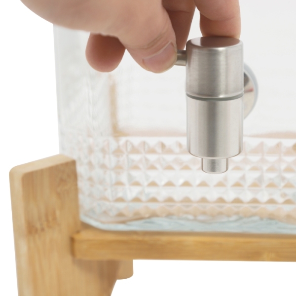 Juice drink dispenser with wooden base, 20 catties capacity, with tap and glass lid