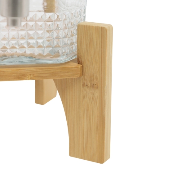 Juice drink dispenser with wooden base, 20 catties capacity, with tap and glass lid