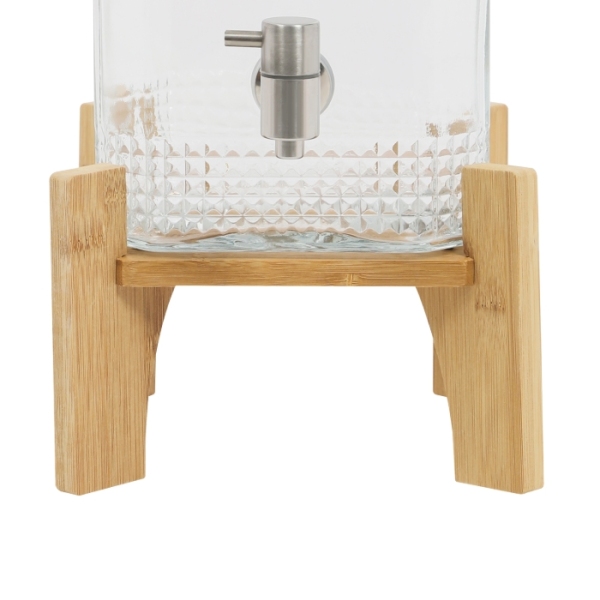 Juice drink dispenser with wooden base, 20 catties capacity, with tap and glass lid