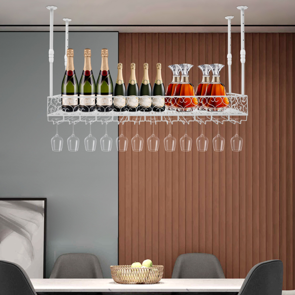 Wine Rack For Ceiling Installation Wine Rack With Glass Rack Hanging Wine Rack Suitable For Rooms With A Height Of 7.71-8.37 Feet White