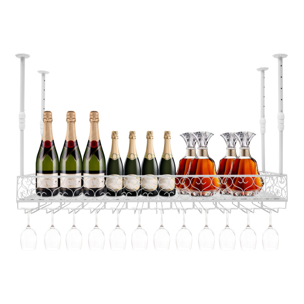 Wine Rack For Ceiling Installation Wine Rack With Glass Rack Hanging Wine Rack Suitable For Rooms With A Height Of 7.71-8.37 Feet White Wine Rack For Ceiling Installation Wine Rack With Glass Rack Hanging Wine Rack Suitable For Rooms With A Height Of 7.71-8.37 Feet White