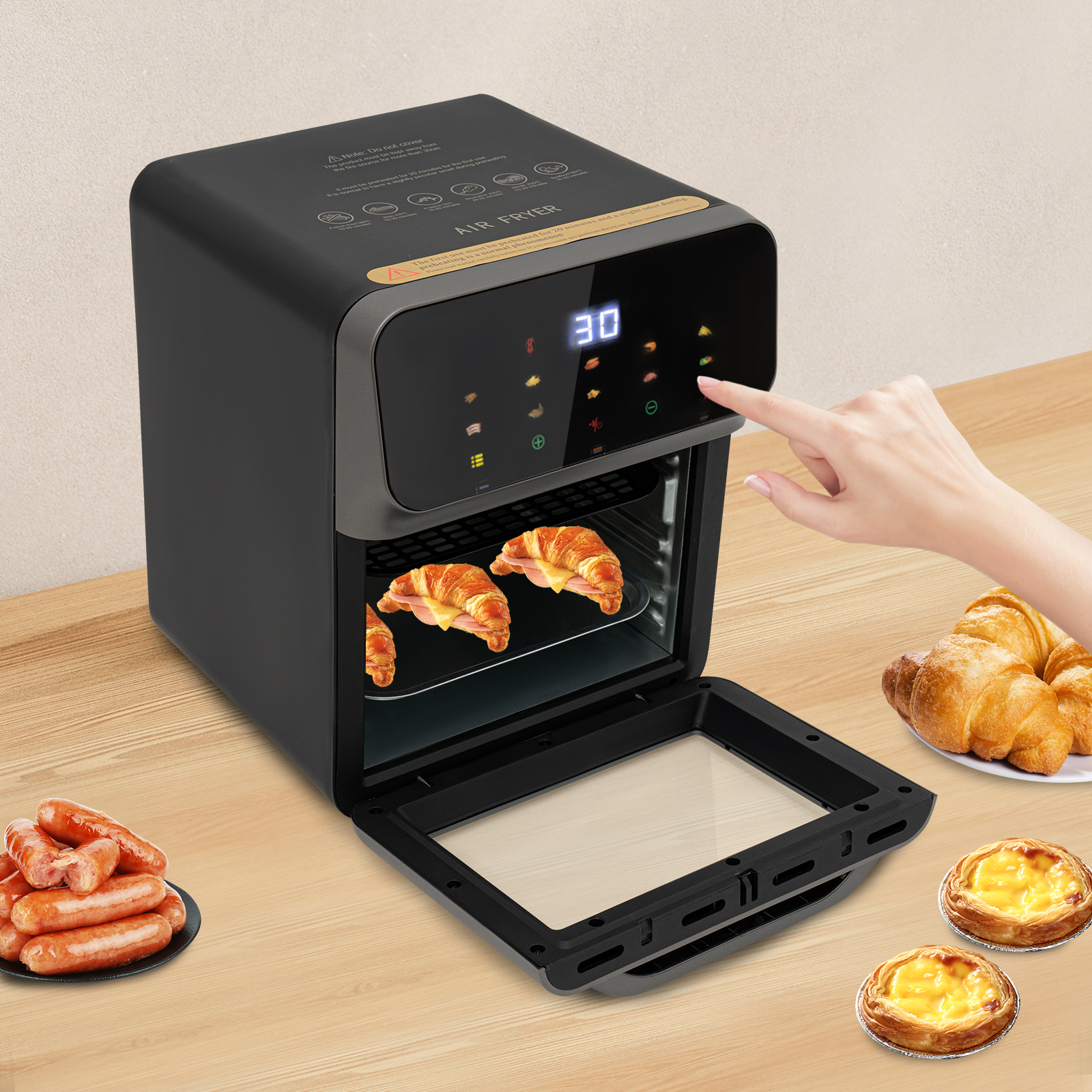 Electric Oven With LCD Touch Screen Oven With Visual Function Electric Oven For Thawing Baking And Grilling Various Delicacies 10.63*10.23*12.6in Black