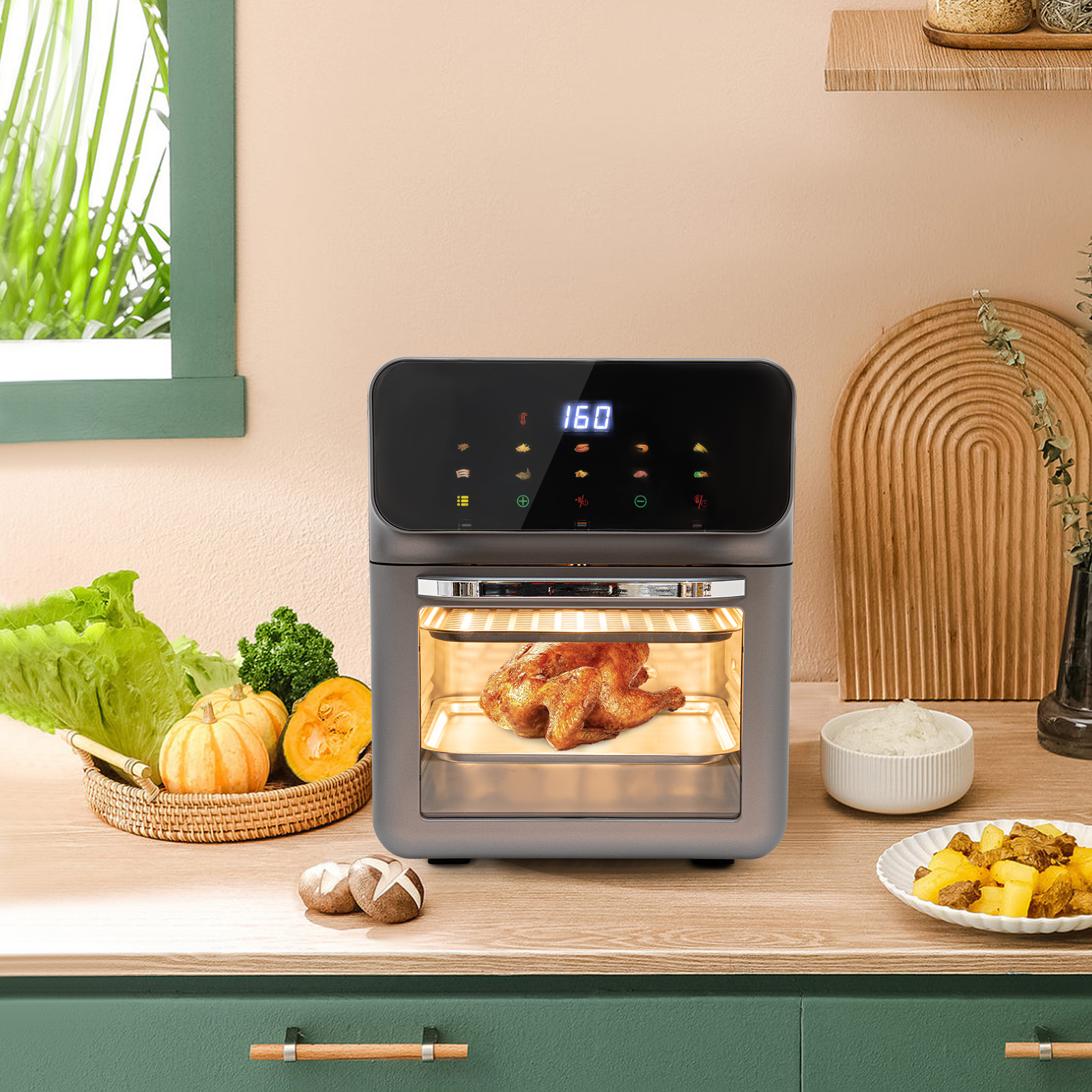Electric Oven With LCD Touch Screen Oven With Visual Function Electric Oven For Thawing Baking And Grilling Various Delicacies 10.63*10.23*12.6in Black Electric Oven With LCD Touch Screen Oven With Visual Function Electric Oven For Thawing Baking And Grilling Various Delicacies 10.63*10.23*12.6in Black