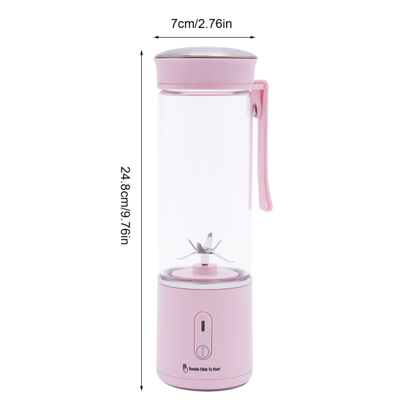 450 ml portable blender, USB rechargeable mini blender, with six blades, Speed: 21000RPM±15, Pink
