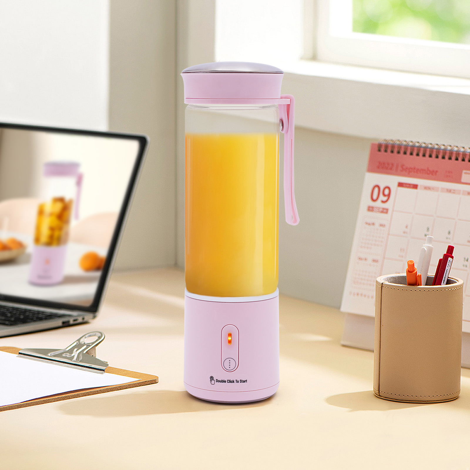 450 ml portable blender, USB rechargeable mini blender, with six blades, Speed: 21000RPM±15, Pink 450 ml portable blender, USB rechargeable mini blender, with six blades, Speed: 21000RPM±15, Pink