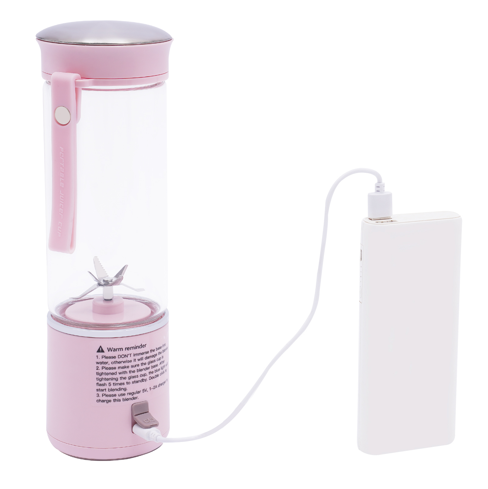 450 ml portable blender, USB rechargeable mini blender, with six blades, Speed: 21000RPM±15, Pink 450 ml portable blender, USB rechargeable mini blender, with six blades, Speed: 21000RPM±15, Pink